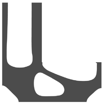 Optimized L-shaped bracket obtained by changing both material placement and local printing direction.